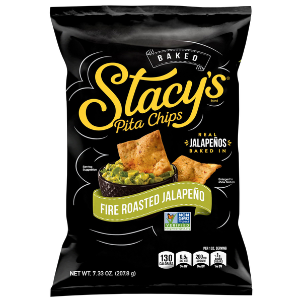 Chips & Pretzels Stacy's Pita Chips, Fire Roasted Jalapeno, Baked hero