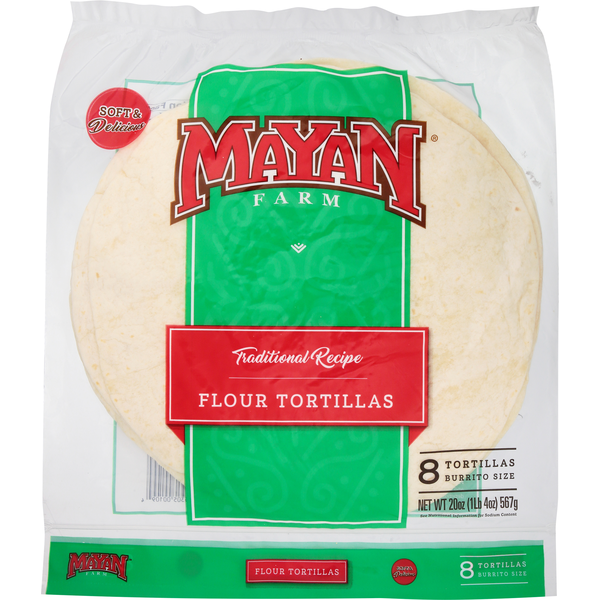 Mexican/Hispanic/Latino Foods Mayan Farm Flour Tortillas, Traditional Recipe, Burrito Size hero