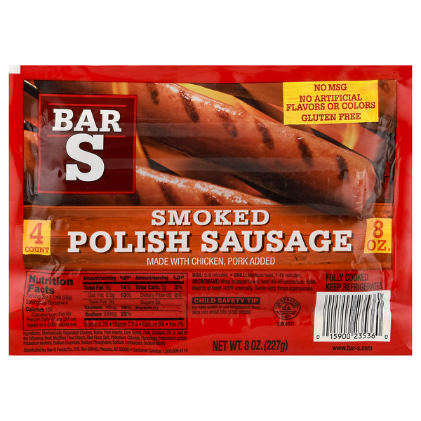 Hot Dogs, Bacon & Sausage Bar-S Smoked Polish Sausage,  High Protein hero