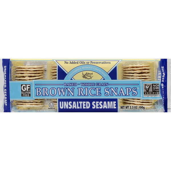 Crackers Edward & Sons Brown Rice Snaps, Unsalted Sesame hero