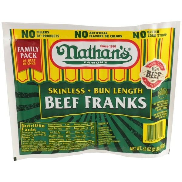 Meat Counter Nathan’s Famous Skinless Bun Length Beef Franks hero