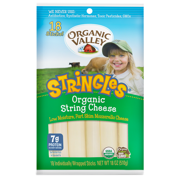 Packaged Cheese Organic Valley Stringles Low Moisture Part Skim Organic Mozzarella Cheese Sticks hero