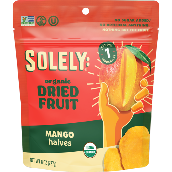 Nuts, Seeds & Dried Fruit Solely Mango Halves, Organic hero