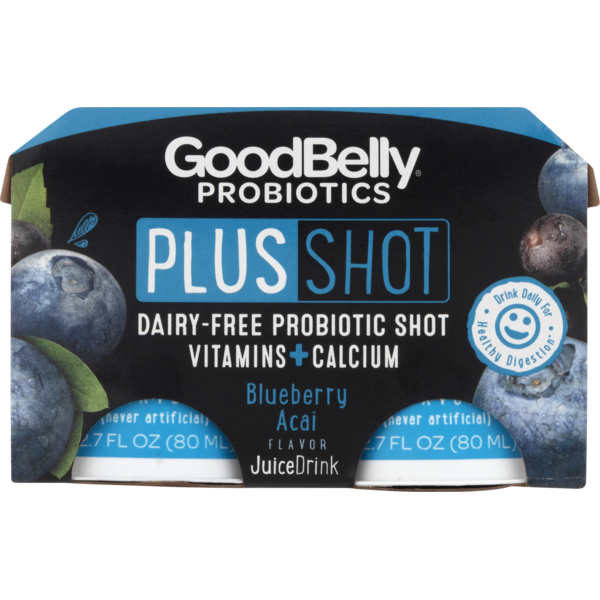 Probiotics & Digestion GoodBelly Juice Drink, Probiotic, Dairy-Free, Plus Shot, Blueberry Acai hero