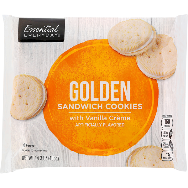 Cookies & Cakes Essential Everyday Sandwich Cookies, Golden, with Vanilla Creme hero