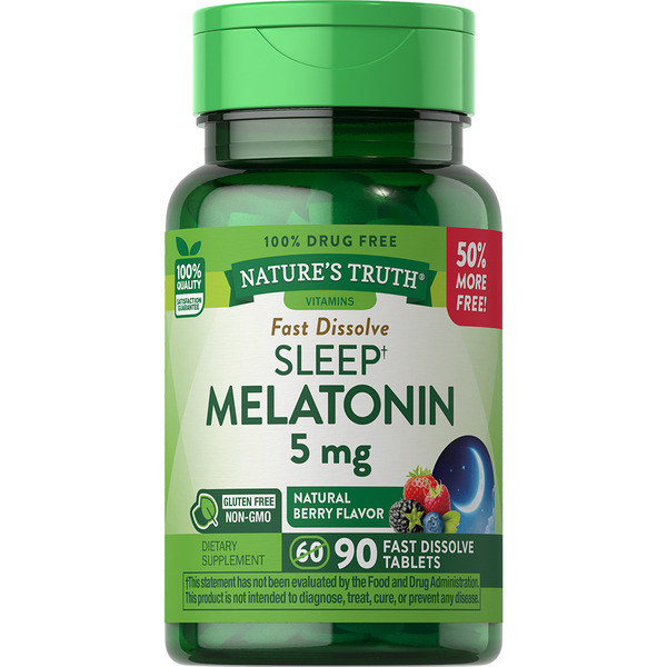 Vitamins & Supplements Nature's Truth Melatonin 5 mg, Fast Dissolve Tablets, Natural Berry Flavor hero