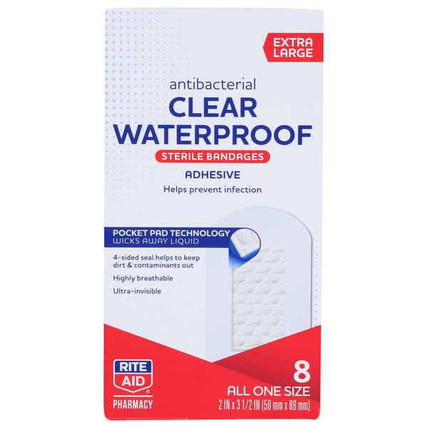 First Aid Rite Aid Antibacterial Clear Waterproof Sterile Bandage, One Size, hero