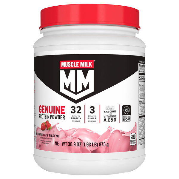 Protein & Meal Replacements MUSCLE MILK Protein Powder, Genuine, Strawberries 'N Creme hero