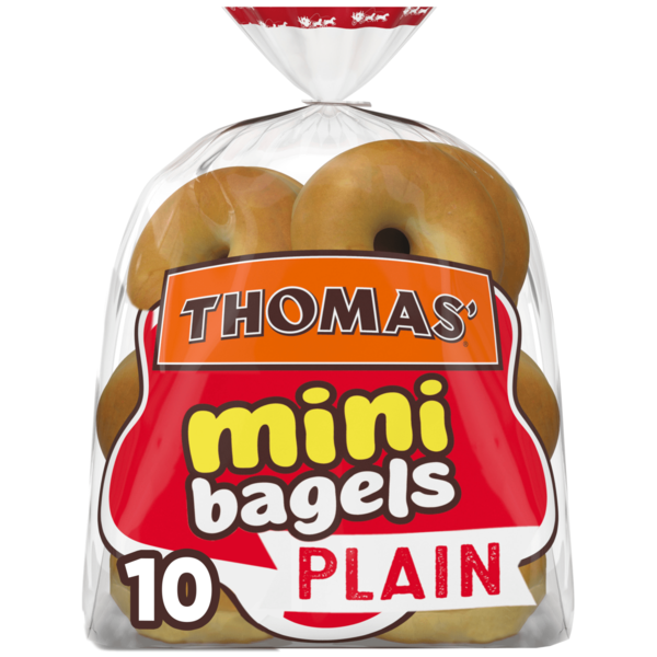 Conventional Breads (Grocery) Thomas’ 10 count, Plain Pre-sliced Mini Bagels hero