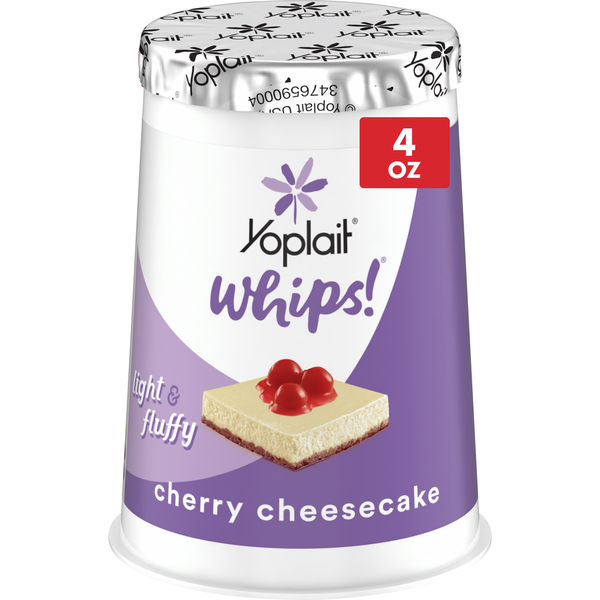 Yogurt Yoplait Whips Cherry Cheesecake Reduced Fat Yogurt Mousse Cup hero