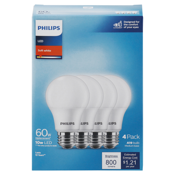 Electronics Philips Light Bulbs, LED, Soft White, 10 Watts, 4 Pack hero