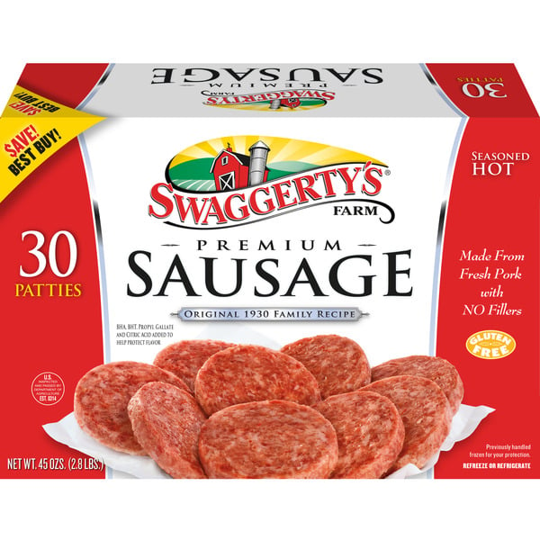 Frozen Meals Swaggerty's Farm Premium Breakfast Sausage Patties, Hot hero