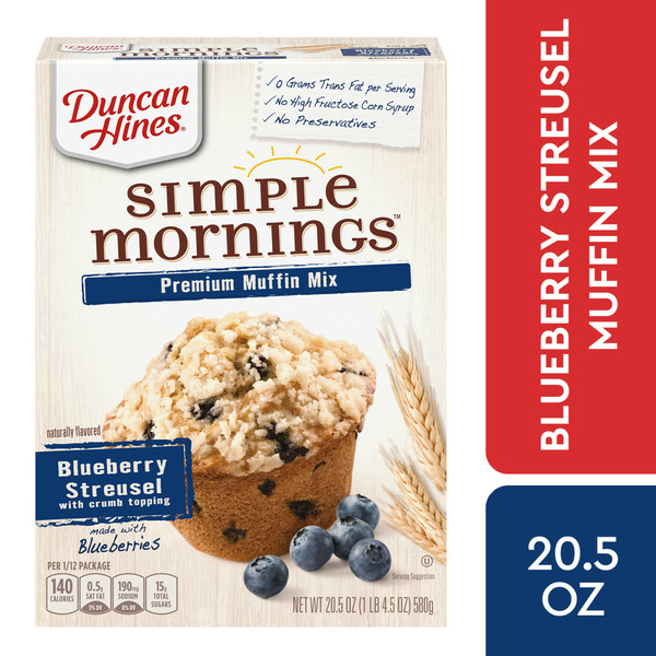 Doughs, Gelatins & Bake Mixes Duncan Hines Simple Mornings Blueberry Streusel with Crumb Topping Muffin Mix hero