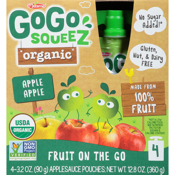 Canned Fruit & Applesauce GoGo Squeez Apple Sauce, Organic, Fruit On The Go, Apple Apple, 4 Pack hero