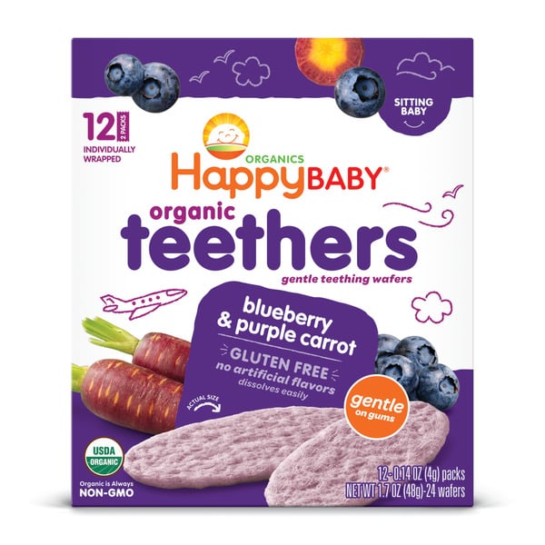 Baby Food & Formula Happy Baby Organics Organic Teethers Gluten Free Gentle Teething Wafers Blueberry & Purple Carrot hero