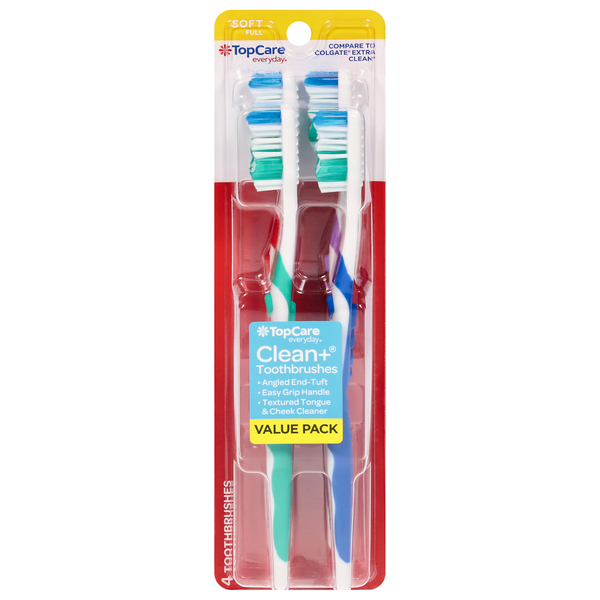 Oral Hygiene TopCare Toothbrushes, Clean+, Soft Full, Value Pack hero