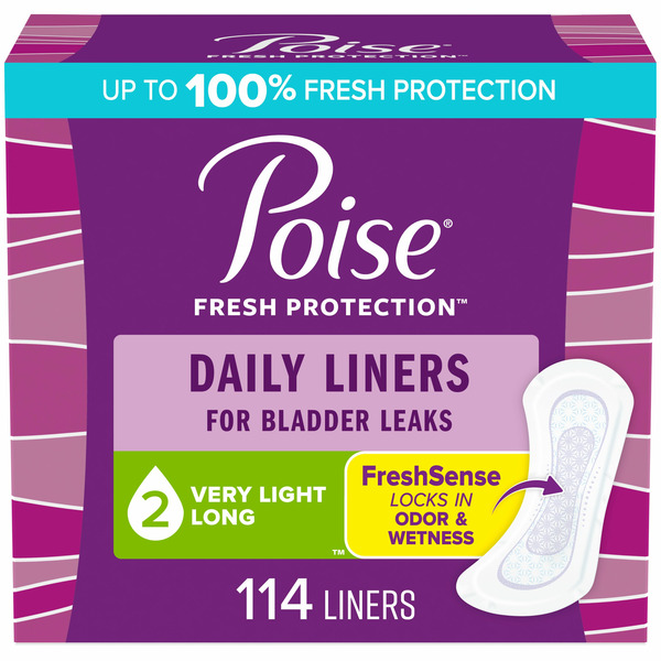 Feminine Care Poise Daily Incontinence Liners, 2 Drop Very Light Absorbency, Long hero