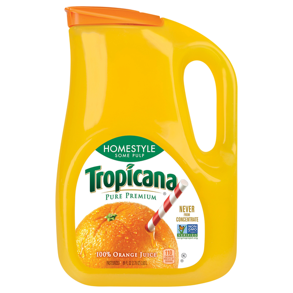 Juice Tropicana Orange Juice, Homestyle Some Pulp, Pure Premium hero