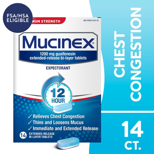 Cough & Cold Medicine Mucinex Maximum Strength 12 Hour Extended Release Tablets, 1200 mg, Chest Congestion hero