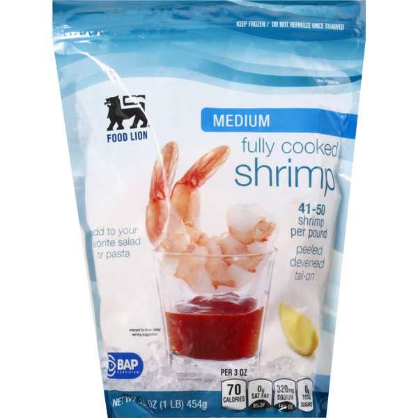 Frozen Shrimp & Shellfish Food Lion Medium Cooked Shrimp,Peeled,Deveined Tail-On, 41-50 hero