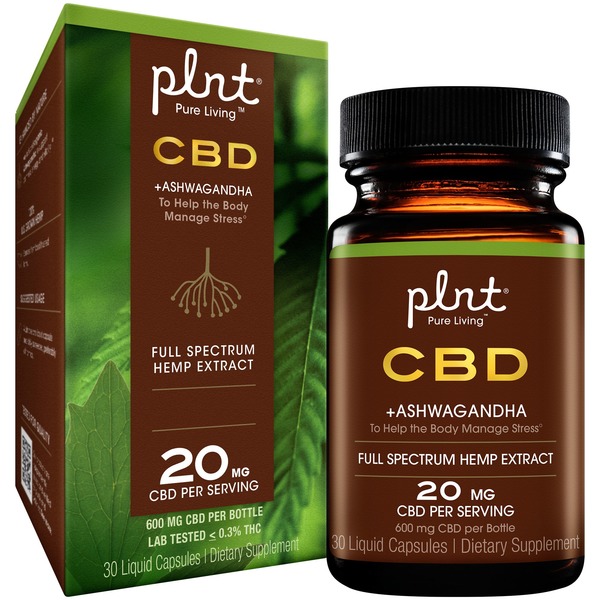 CBD Softgels & Capsules Plnt 20mg CBD + Ashwagandha Stress Management Liquid Capsules hero