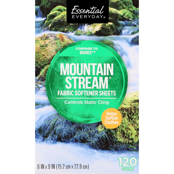 Laundry Essential Everyday Fabric Softener Sheets, Mountain Stream hero