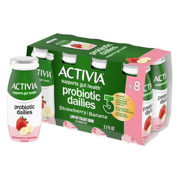 Yogurt Activia Strawberry Banana Lowfat, Probiotic Yogurt Drinks hero