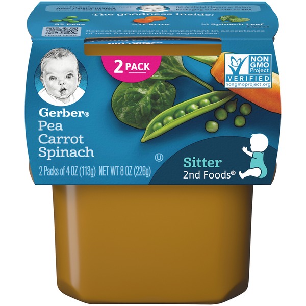 Baby Food & Formula Gerber Baby Food Pea Carrot Spinach Tubs hero