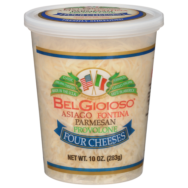 Packaged Cheese BelGioioso Cheese, Freshly Shredded, Four Cheeses Cup hero