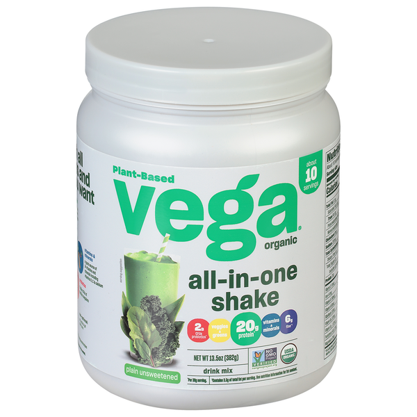 Vitamins & Supplements Vega Drink Mix, Organic, Plain Unsweetened, All-In-One Shake hero