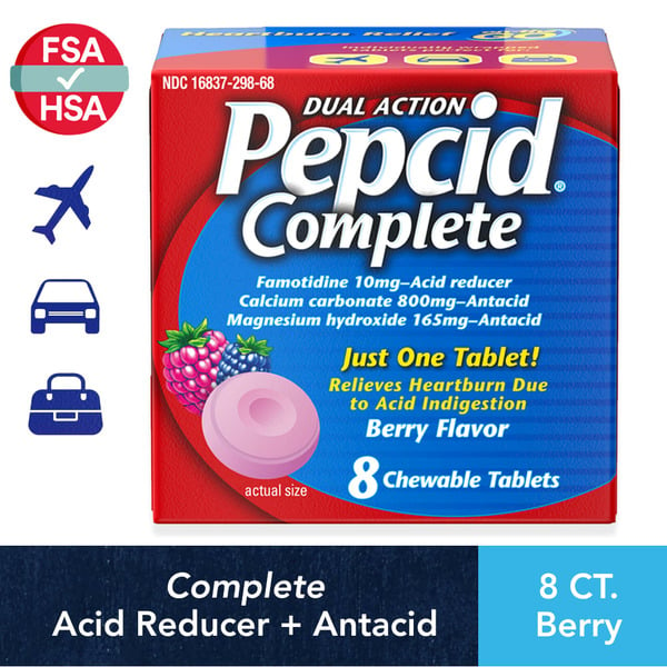 Digestion Pepcid Complete Acid Reducer + Antacid Chewables, Berry hero