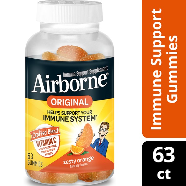 Cold, Flu & Allergy Airborne Zesty Orange Flavored Gummies - 750mg of Vitamin C and Minerals & Herbs Immune Support hero