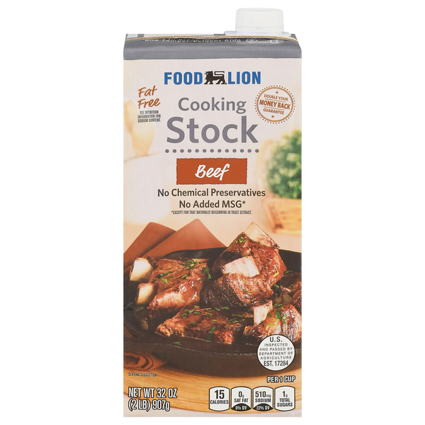 Soup, Broth & Bouillon Food Lion Cooking Stock, Beef, Fat Free hero