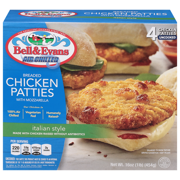 Frozen Meat & Seafood Bell & Evans Chicken Patties, Italian Style, Breaded hero