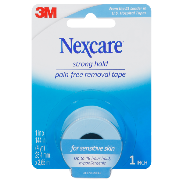 First Aid Nexcare Pain-Free Removal Tape, Strong Hold, Sensitive Skin, 1 Inch hero