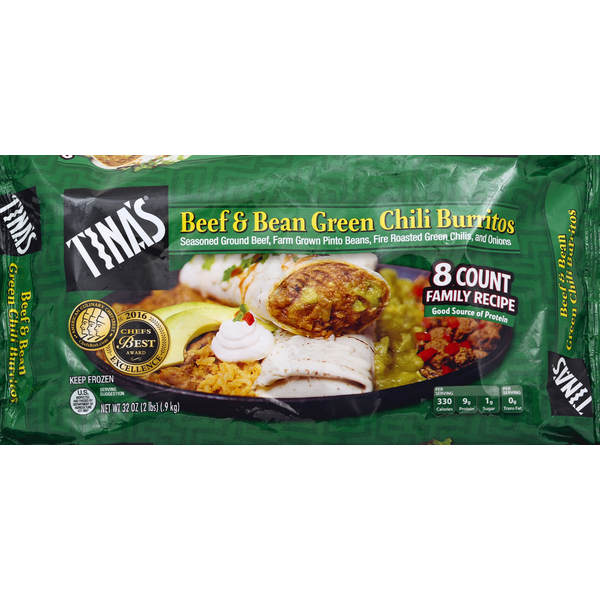 Frozen Meals Tina's Burrito, Beef & Bean Green Chili hero