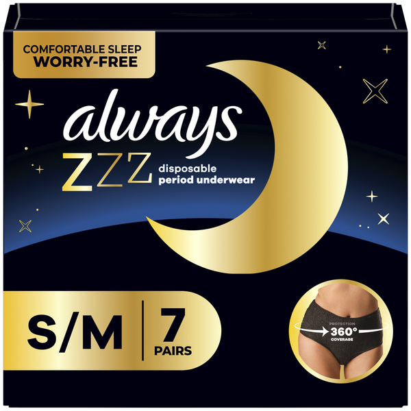 Feminine Care Always ZZZ Overnight Disposable Period Underwear Size S-M hero