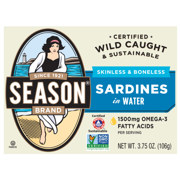 Kosher Foods Season Brand Skinless & Boneless Sardines in Water hero