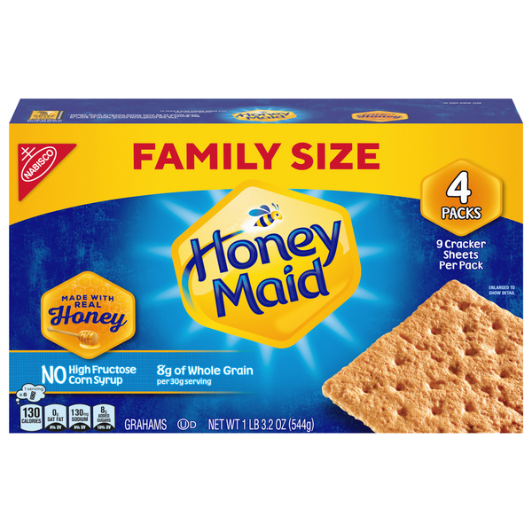 Packaged Cookies Honey Maid Grahams, Honey, 4 Packs, Family Size hero