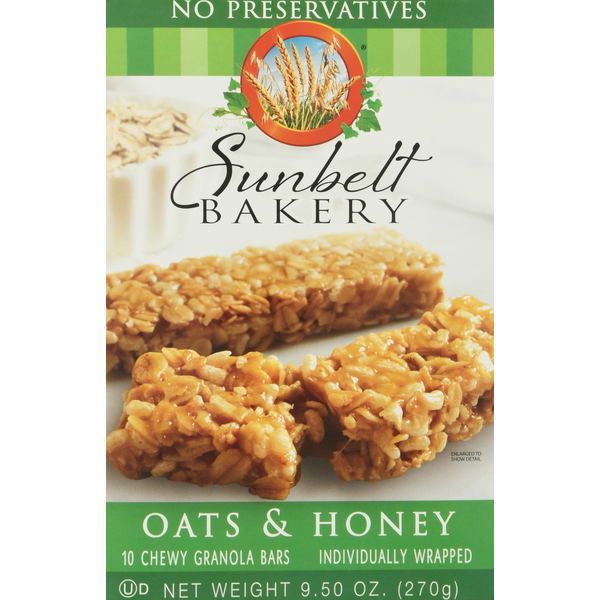 Breakfast Breads, Donuts & More Sunbelt Bakery Granola Bars, Oats & Honey, Chewy, 10 Pack hero