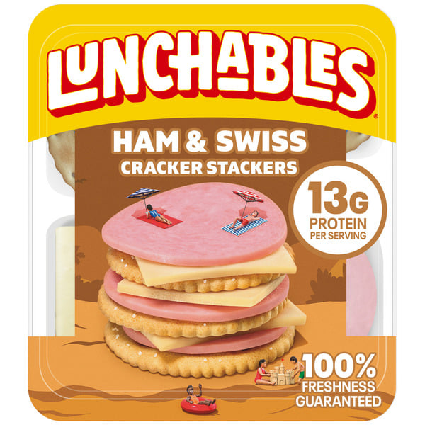 Lunch Meat-Prepackaged Lunchables Ham & Swiss Cheese with Crackers Kids Lunch Snack Kit hero