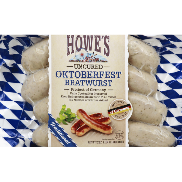 Hot Dogs, Bacon & Sausage Howes Bratwurst, Oktoberfest, Traditional, Uncured hero