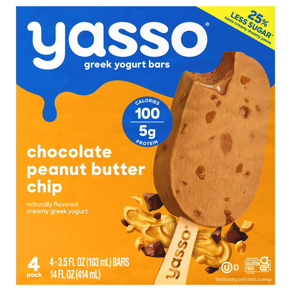 Ice Cream & Ice Yasso Yogurt Bars, Chocolate Peanut Butter Chip, Greek hero