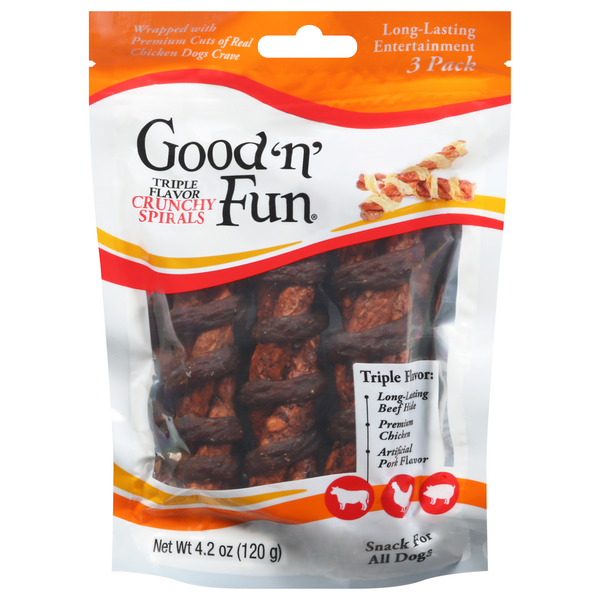 Dog Food & Care Good 'n' Fun Dog Snack, Triple Flavor, Crunchy Spirals, 3 Pack hero