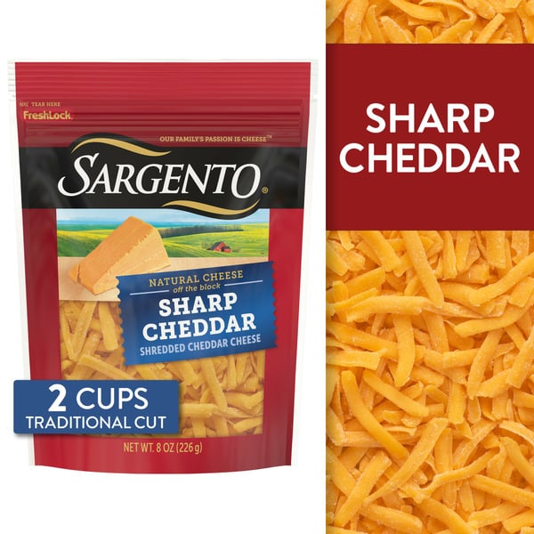 Packaged Cheese Sargento Shredded Sharp Natural Cheddar Cheese, Traditional Cut hero