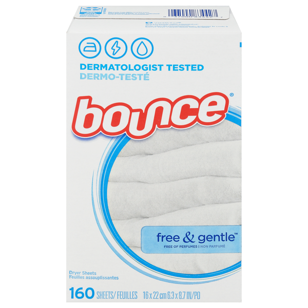 Laundry Bounce Dryer Sheets, Free & Gentle hero