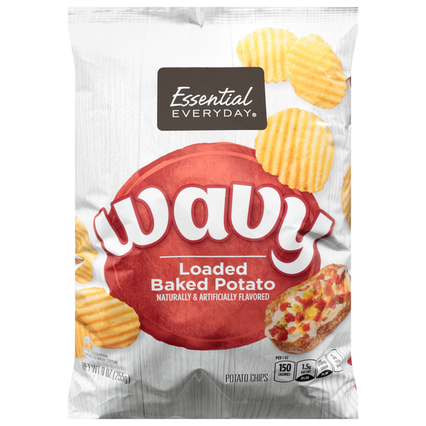 Chips & Pretzels Essential Everyday Potato Chips, Loaded Baked Potato, Wavy hero