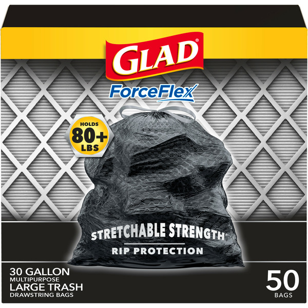 Glad Trash Bags, Drawstring, Multipurpose, 30 Gallon, Large hero