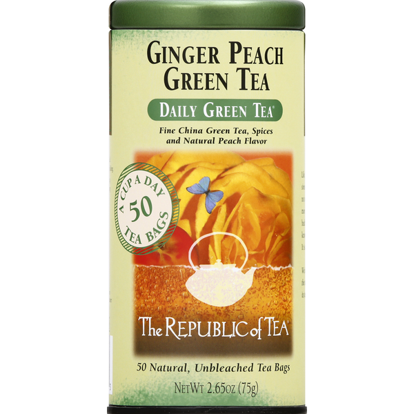 Tea The Republic of Tea Green Tea, Ginger Peach, Bags hero