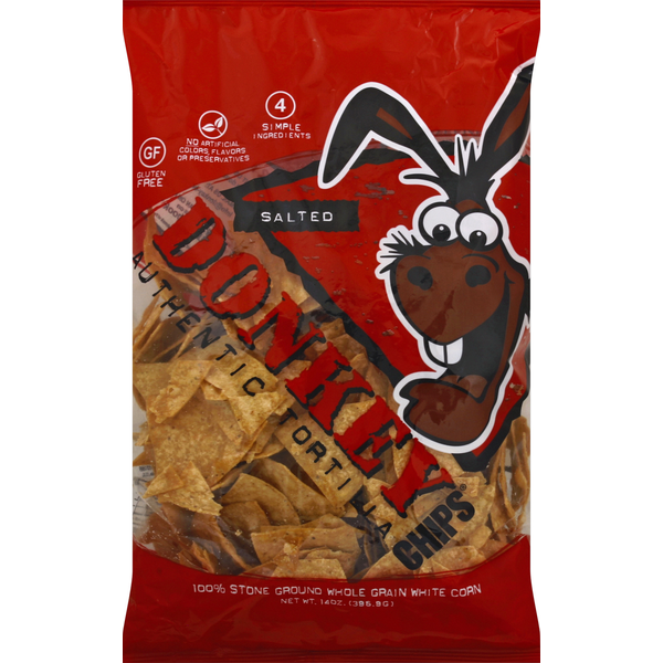 Chips & Pretzels Donkey Tortilla Chips, Authentic, Salted hero